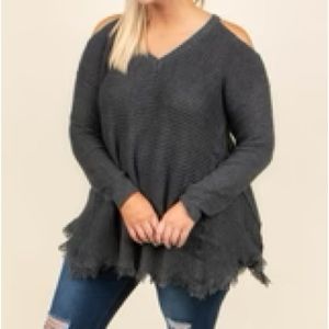 Distressed Cutout Shoulder Sweater